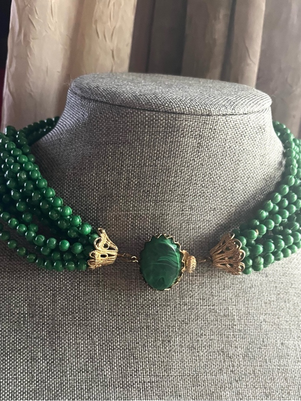 VintageMulti-Strand Green Beaded Statement Necklace